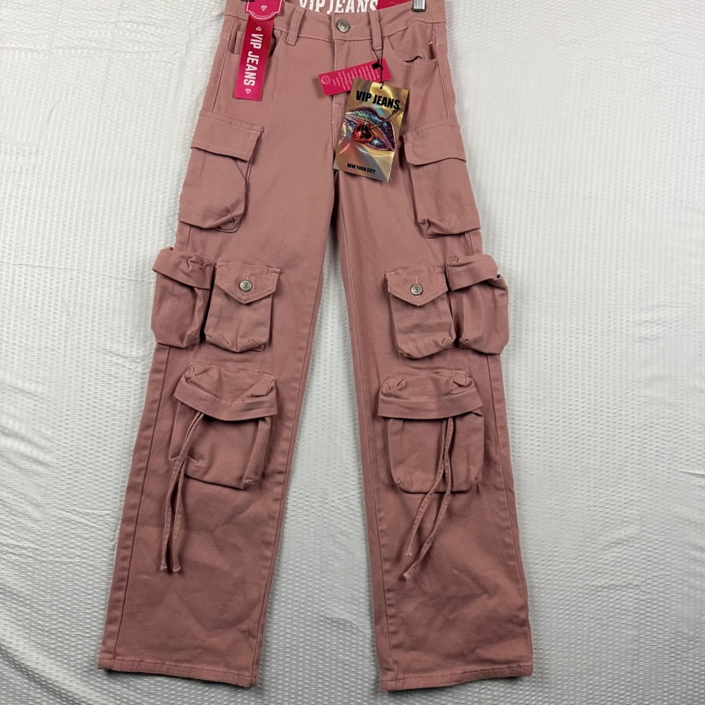 NWT V.I.P. Jeans Womens Size 1/2 Pink Stretch Denim Slim Skinny Pants Cotton